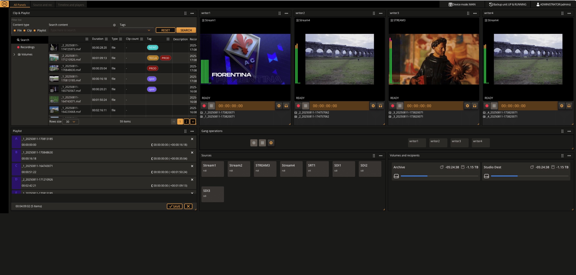 Ingrid Studio interface showing all recording, playback and logging panels at once
