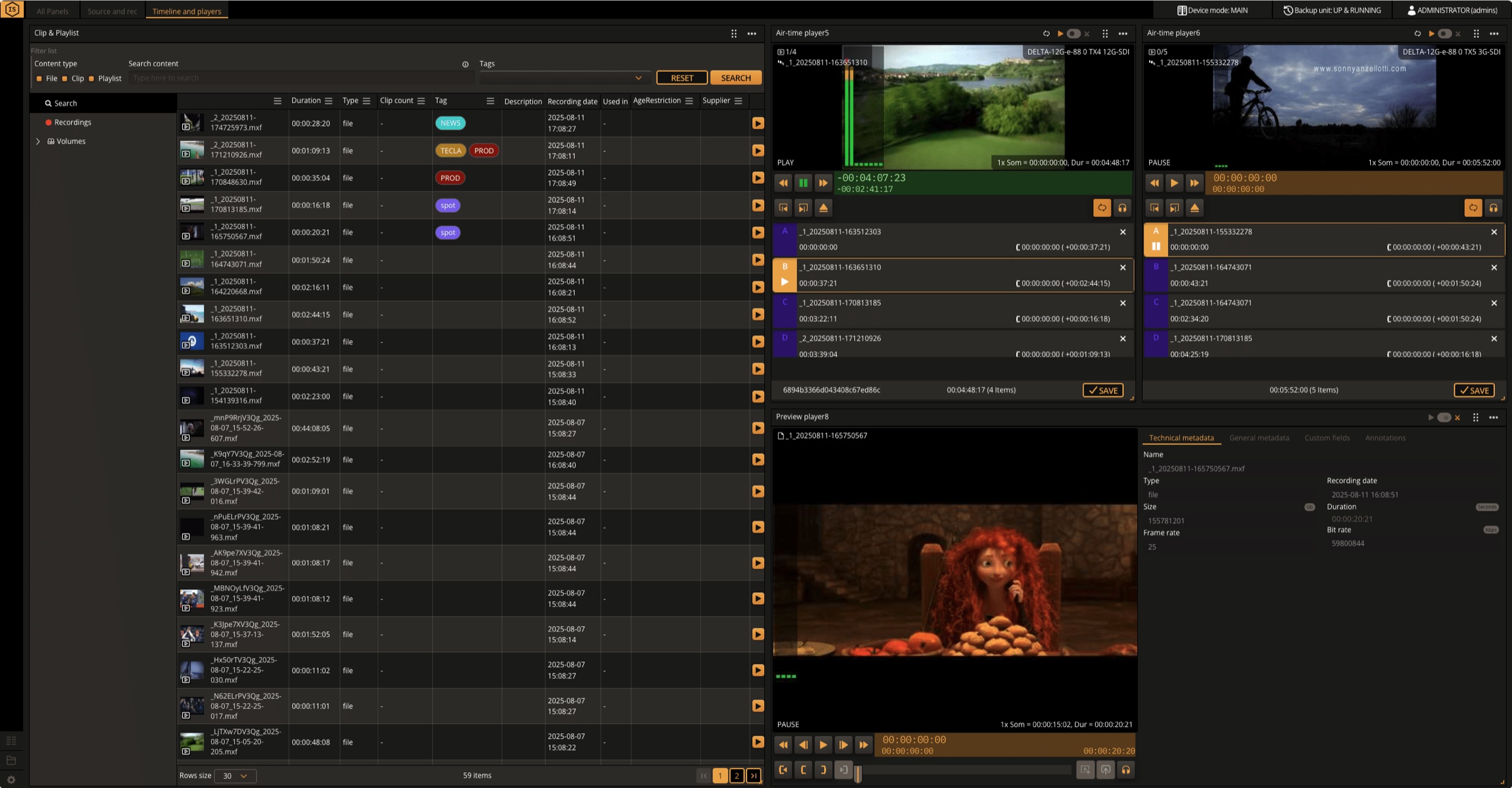Ingrid Studio timeline and player with logging markers