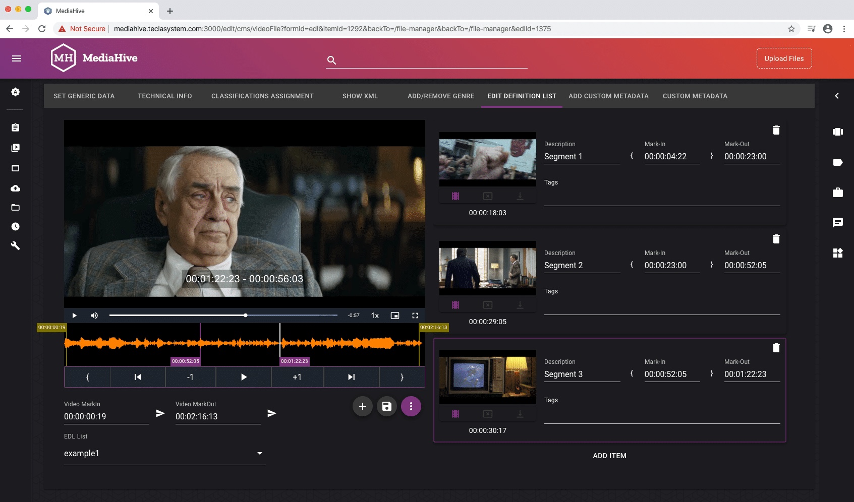 MediaHive detail view with player and metadata panel